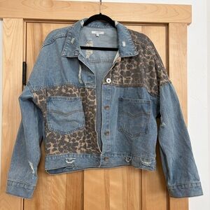 Vervet Distressed Denim & Leopard Jacket, L